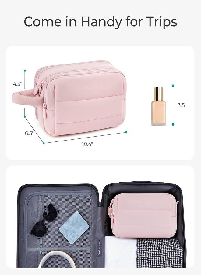 BAGSMART Travel Toiletry Bag for Women, Puffy Cosmetic Makeup Bag Organizer, Large Wide-open Travel Organizer for Toiletries, Dopp Kit Water-resistant Makeup Case for Accessories-Beige - Image 2